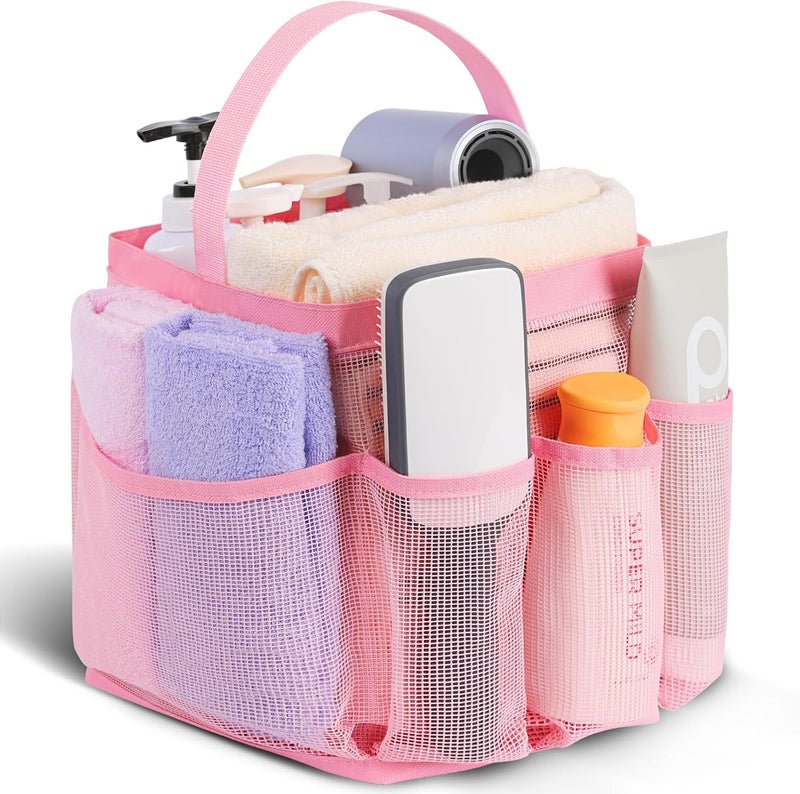 EUDELE Mesh Shower Caddy Portable for College Dorm Room Essentials,Portable Shower Caddy Dorm with 8-Pocket Large Capacity, Shower Bag for Beach, Swimming, Gym-Pink - Image 1